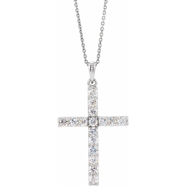 14K White Gold 1/10 CTW Natural Diamond Cross 18" Necklace