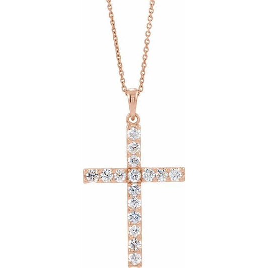14K Rose Gold 1 CTW Natural Diamond Cross 18" Necklace