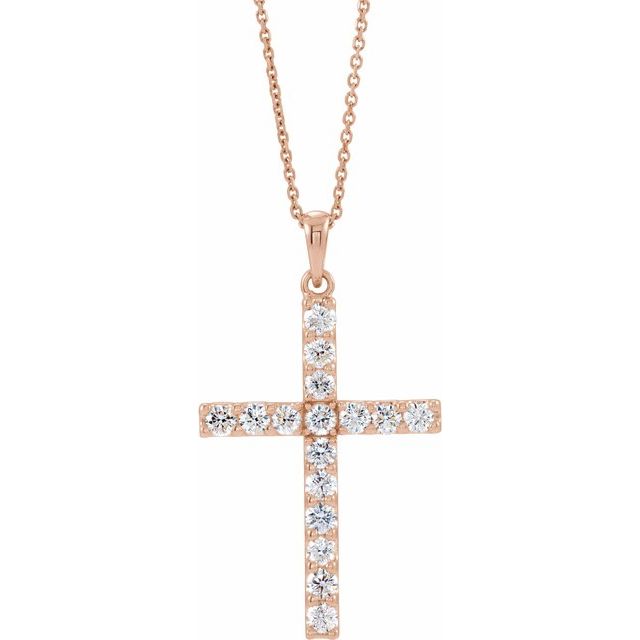 14K Rose Gold 1 3/8 CTW Natural Diamond Cross 18" Necklace