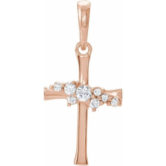 14K Rose Gold .06 CTW Natural Diamond Cluster Cross Pendant
