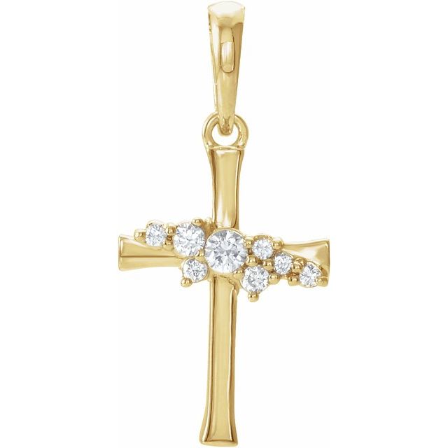 14K Yellow Gold .06 CTW Natural Diamond Cluster Cross Pendant