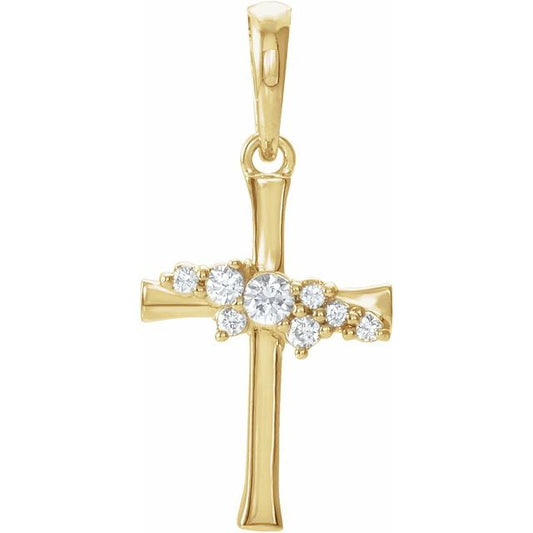 14K Yellow Gold .06 CTW Natural Diamond Cluster Cross Pendant