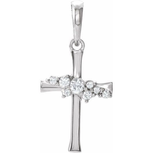 Sterling Silver .06 CTW Natural Diamond Cluster Cross Pendant