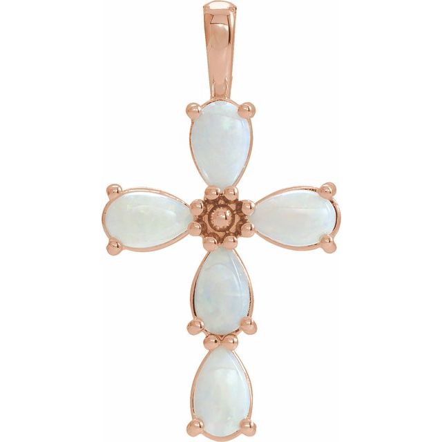 14K Rose Gold Natural White Opal Cabochon Cross Pendant