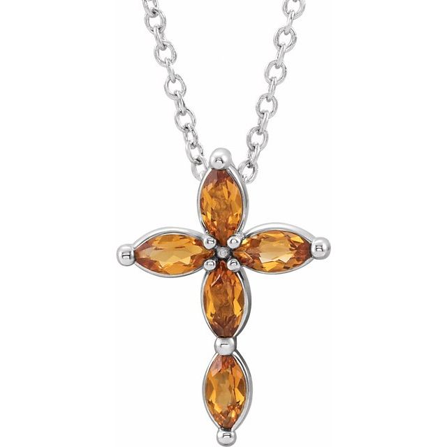 Sterling Silver Natural Citrine Cross 16-18" Necklace