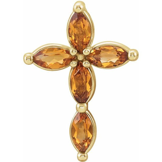 14K Yellow Gold Natural Citrine Cross Pendant