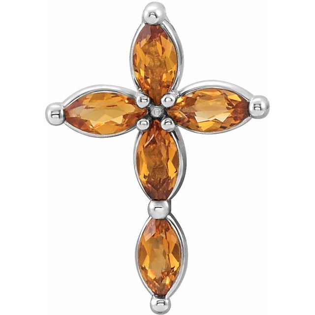 14K White Gold Natural Citrine Cross Pendant