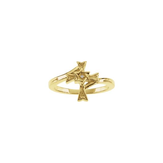 14K Yellow Gold .004 CT Natural Diamond Star of David Cross Ring