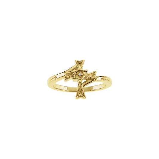 14K Yellow Gold .004 CT Natural Diamond Star of David Cross Ring