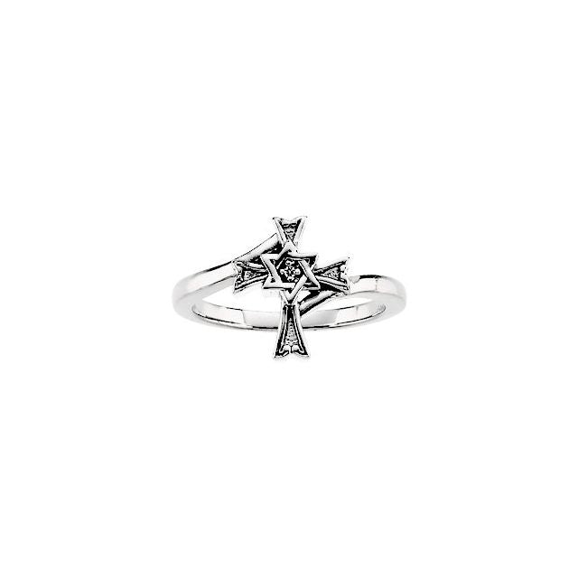 14K White Gold .004 CT Natural Diamond Star of David Cross Ring