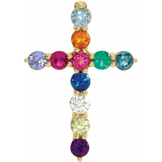 14K Yellow Gold Multi-Gemstone Diamond Cross Necklace