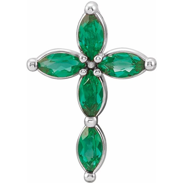 Sterling Silver Natural Emerald Cross Pendant