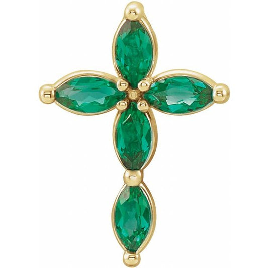 14K Yellow Gold Natural Emerald Cross Pendant