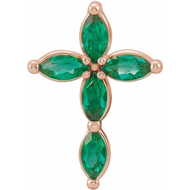 14K Rose Gold Natural Emerald Cross Pendant