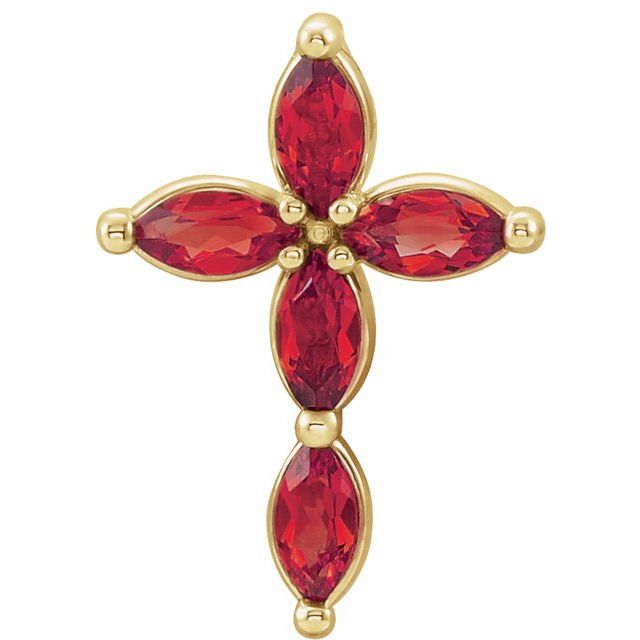 14K Yellow Gold Natural Ruby Cross Pendant