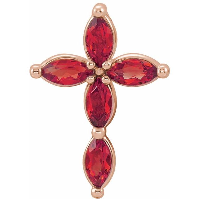 14K Rose Gold Natural Ruby Cross Pendant