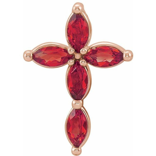 14K Rose Gold Natural Ruby Cross Pendant