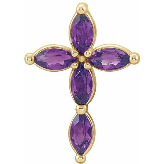 14K Yellow Gold Natural Amethyst Cross Pendant
