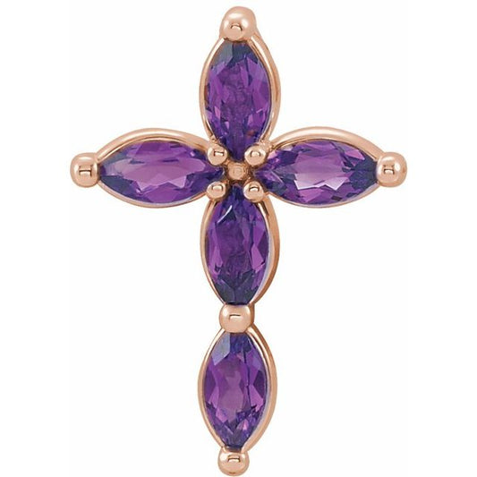 14K Rose Gold Natural Amethyst Cross Pendant