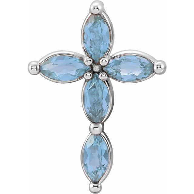 14K White Gold Natural Aquamarine Cross Pendant