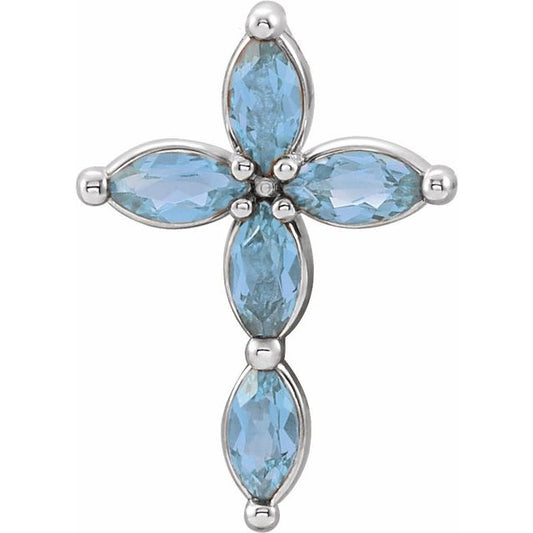 Platinum Natural Aquamarine Cross Pendant