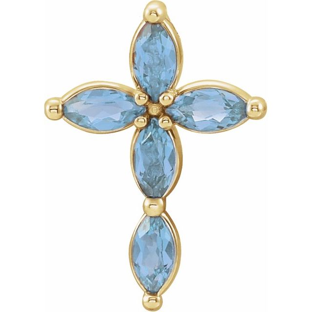 14K Yellow Gold Natural Aquamarine Cross Pendant
