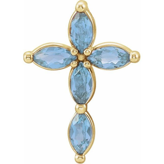 14K Yellow Gold Natural Aquamarine Cross Pendant