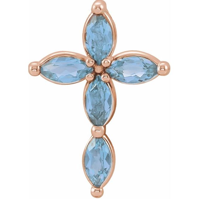 14K Rose Gold Natural Aquamarine Cross Pendant