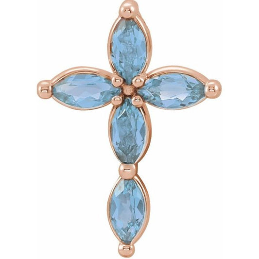 14K Rose Gold Natural Aquamarine Cross Pendant