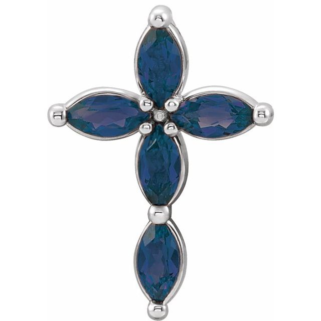14K White Gold Natural Blue Sapphire Cross Pendant