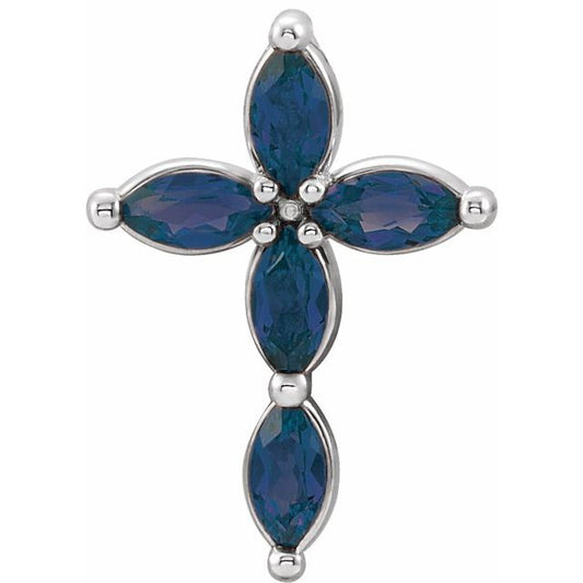 Platinum Natural Blue Sapphire Cross Pendant
