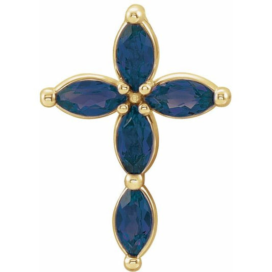 14K Yellow Gold Natural Blue Sapphire Cross Pendant