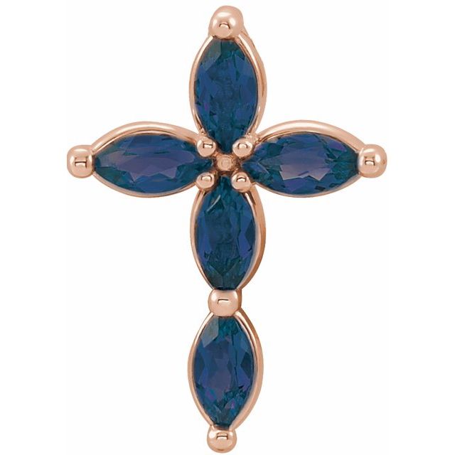14K Rose Gold Natural Blue Sapphire Cross Pendant