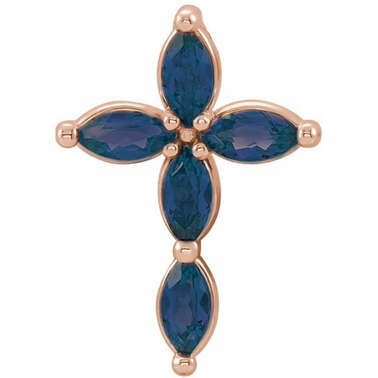 14K Rose Gold Natural White Sapphire Cross Pendant