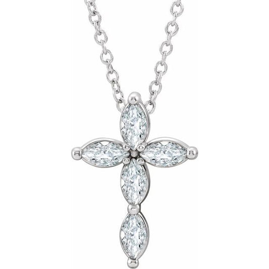 Sterling Silver Natural White Sapphire Cross 16-18" Necklace
