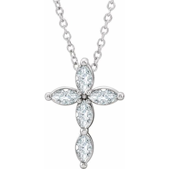Platinum Natural White Sapphire Cross 16-18" Necklace