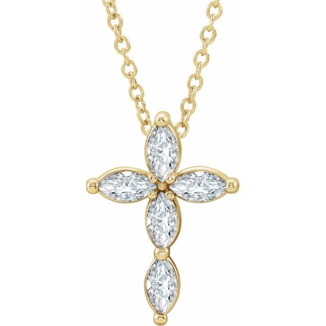 14K Yellow Gold 1/3 CTW Natural Diamond Cross 16-18" Necklace