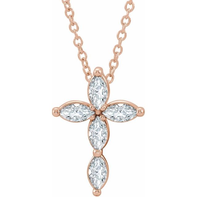 14K Rose Gold 1/3 CTW Natural Diamond Cross 16-18" Necklace