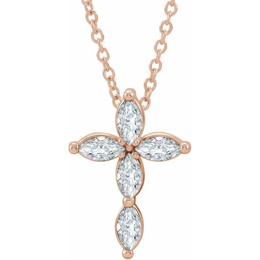 14K Rose Gold 1/3 CTW Natural Diamond Cross 16-18" Necklace
