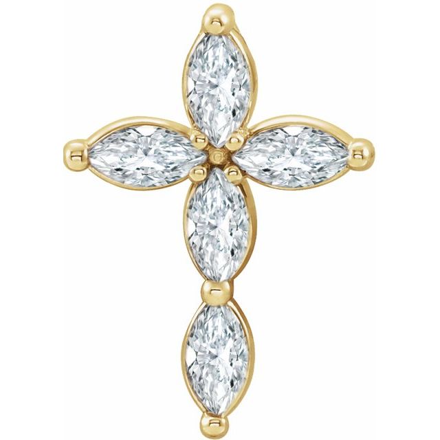 14K Yellow Gold Natural White Sapphire Cross Pendant