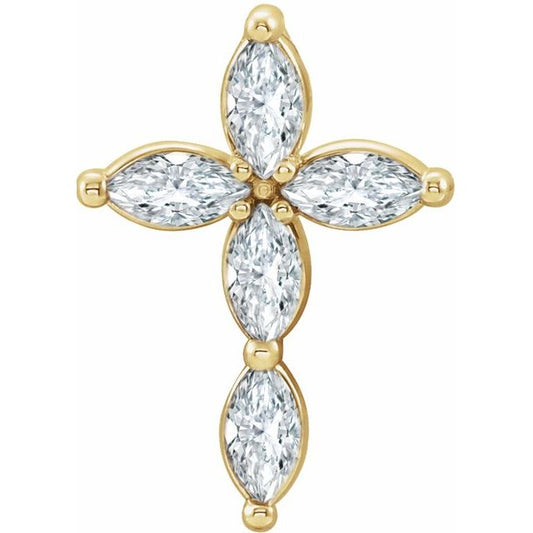 14K Yellow Gold Natural White Sapphire Cross Pendant