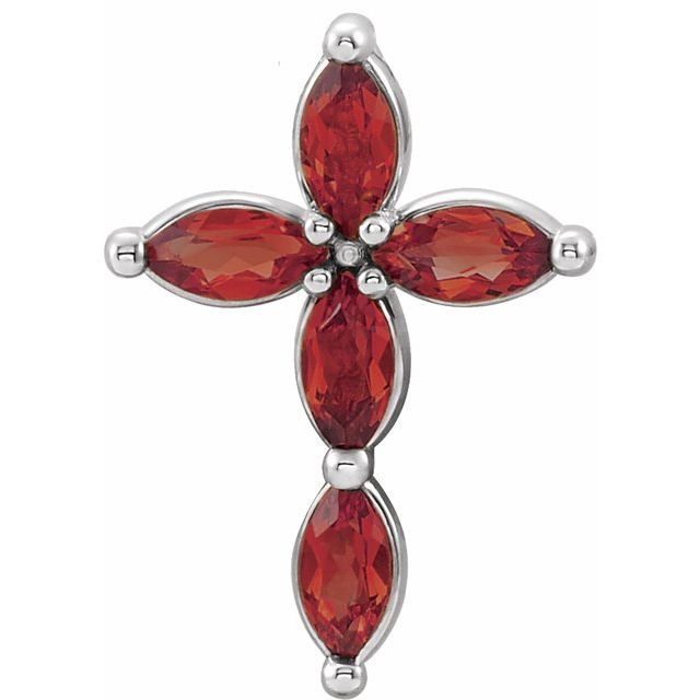 Sterling Silver Natural Mozambique Garnet Cross Pendant