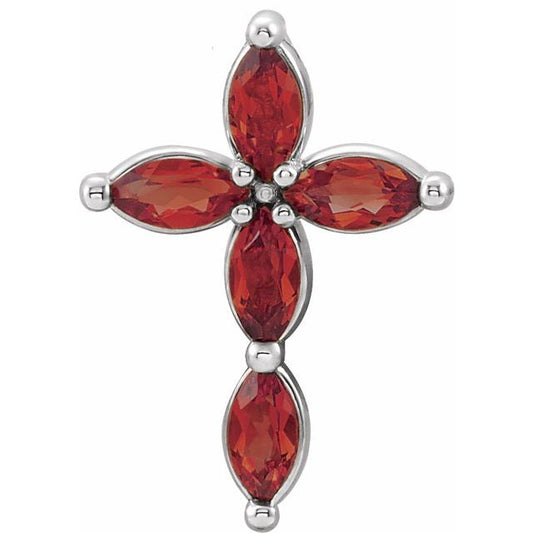 Sterling Silver Natural Mozambique Garnet Cross Pendant