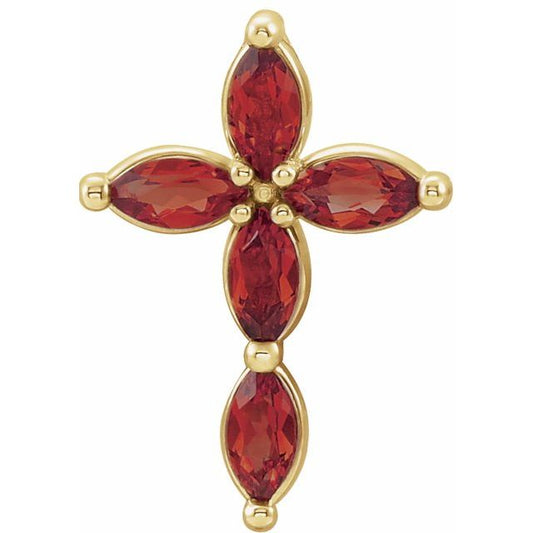 14K Yellow Gold Natural Mozambique Garnet Cross Pendant