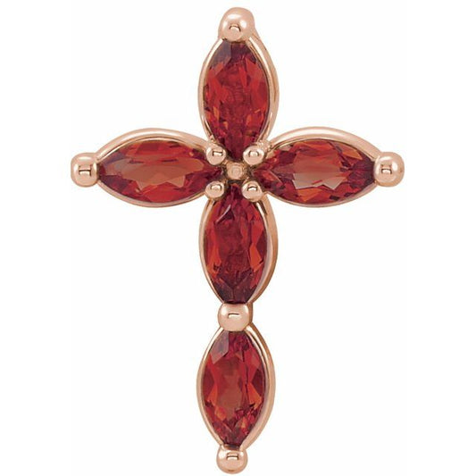 14K Rose Gold Natural Mozambique Garnet Cross Pendant