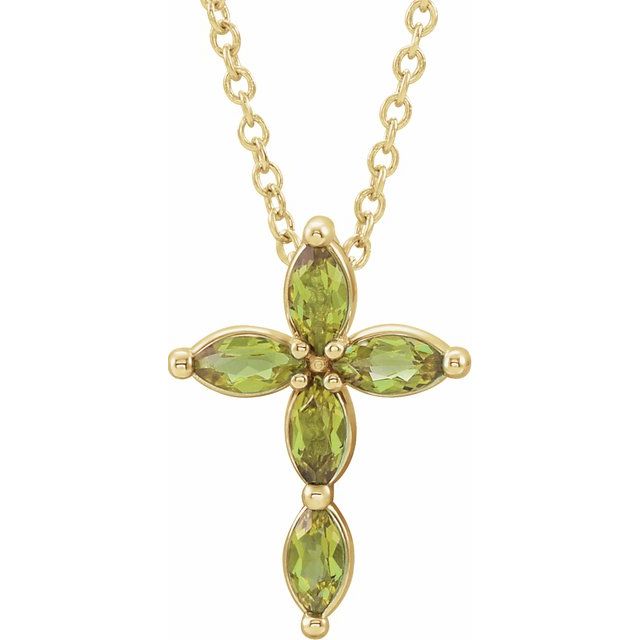 14K Yellow Gold Natural Peridot Cross 16-18" Necklace