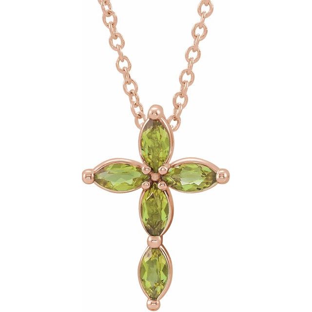 14K Rose Gold Natural Peridot Cross 16-18" Necklace