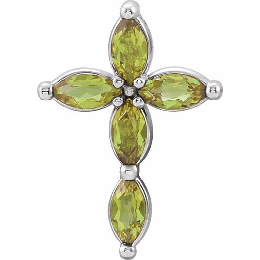 Platinum Natural Peridot Cross Pendant