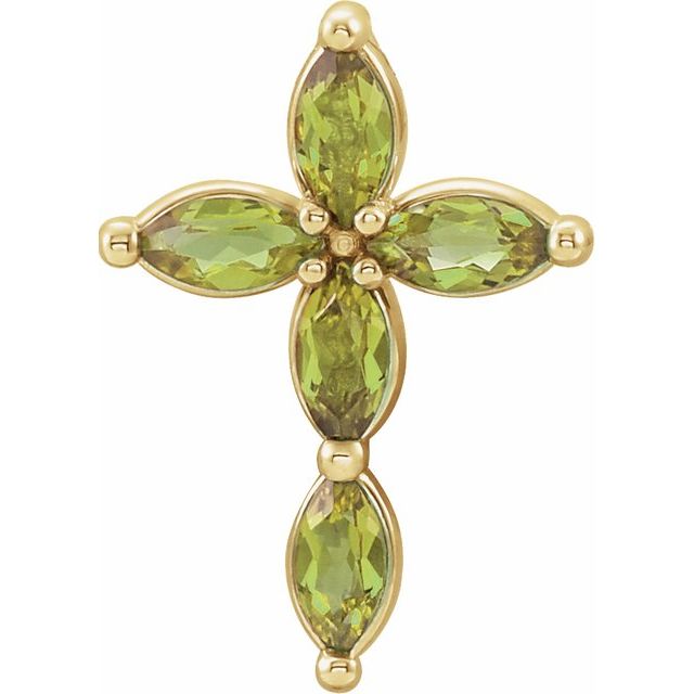 14K Yellow Gold Natural Peridot Cross Pendant
