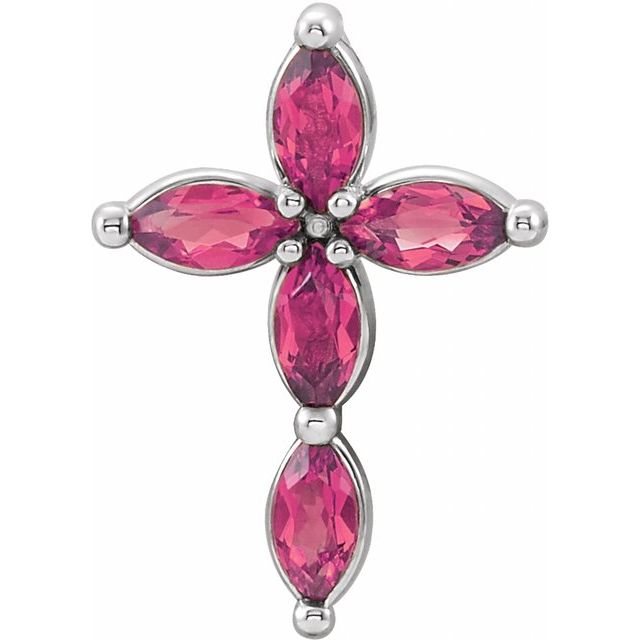 Sterling Silver Natural Pink Tourmaline Cross Pendant